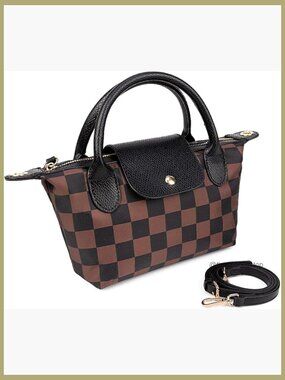 Mini Nylon Crossbody Bag Checkered Pattern Tote Handbag Top Handle Purse